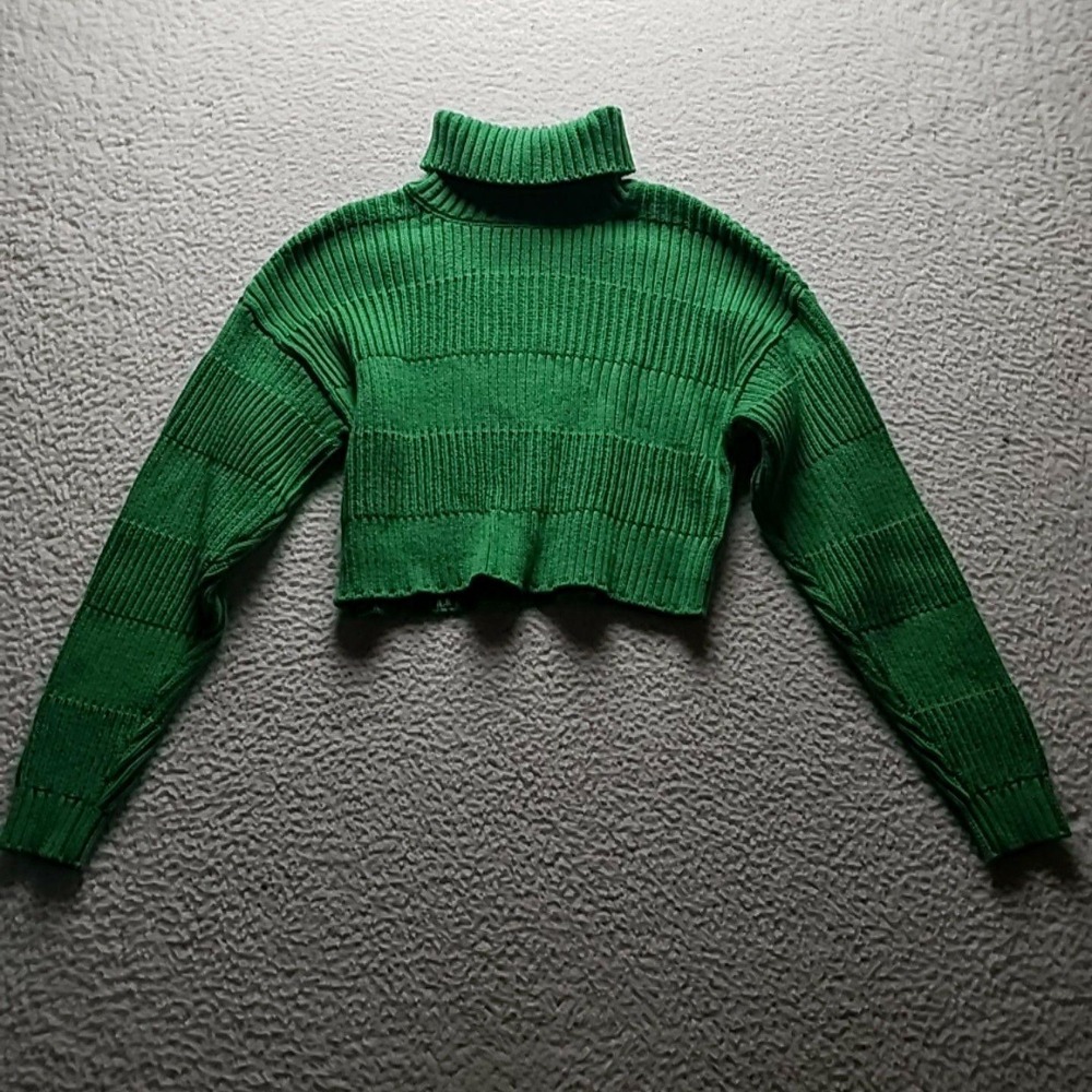 L.A. Hearts Sweater Juniors Small Green Turtleneck Cropped Chunky Knit Pullover